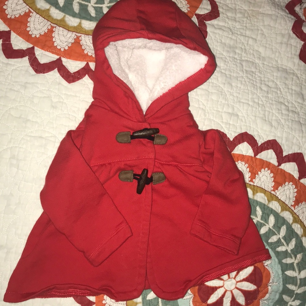Sherpa-lined hooded red toggle coat - 6 months